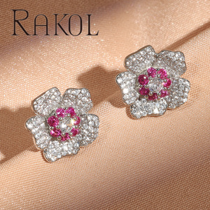 Rakol EP6129 nouvelle Rose rouge déclaration bijoux fleur mariée mariage mode boucles d'oreilles - Product Image 2
