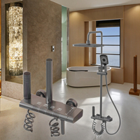 Système de douche à eau de pluie intelligent en aluminium pour salle de bain Ensemble de robinets de douche froide et chaude à 4 fonctions comprenant des modèles de jet doux