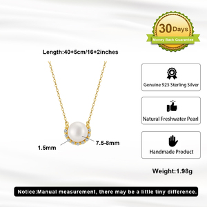 रिनइन Gpn87 अच्छे गहने हार 925 स्टर्लिंग चांदी 8 मिमी प्राकृतिक ताजे पानी के मोती जिरकोनिया संतृप्ति पेंगटे - Product Image 3