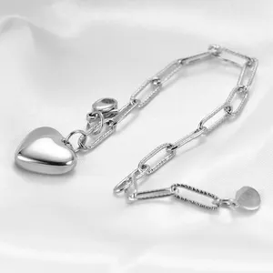 Pulseira de coração para meninas ins, pulseira de aço inoxidável com clipe de papel à prova d'água, pulseira de corrente para mulheres, moda fina