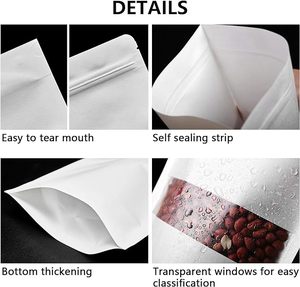 Sacchetti con Cerniera in Carta Kraft Bianca Ecologica Riutilizzabile con Finestra Opaca/HD <span class=keywords><strong>per</strong></span> Insalata, Cibo <span class=keywords><strong>per</strong></span> Animali e Spezie - Product Image 3