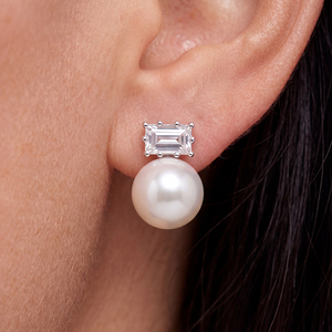Round White Shell Pearl <b>Stud</b> Earrings S925 <b>Silver</b> Minimalist Jewelry for Women Elegant Wedding Anniversary Gift - Product Image 3