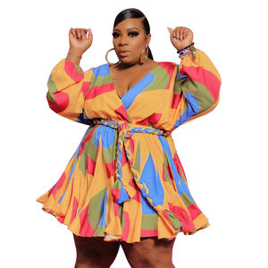 2021 Lente Lange Mouw V-Hals Vrouwen Mini Jurk Plus Size Jurken 4xl - Product Image 4