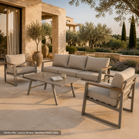 Ensemble de canapés de patio en aluminium taupe chaud 3 places + 2 fauteuils + table basse pour villa familiale et terrasse
