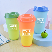 Gobelet à café réutilisable en plastique sans BPA avec paille, à boire directement, style dessin animé scintillant, changeant de couleur, pour promotion de fête, cadeau de bureau