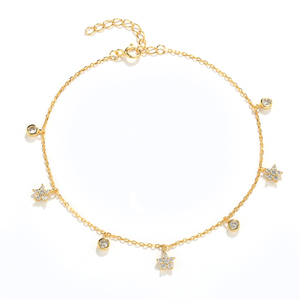 QLEESI Variedad de Tobilleras de Plata de Ley S925 con Baño de Oro de 18k, Moda de Verano, Estilo Playa - Product Image 1