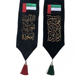 Écharpe en velours brodé de haute qualité, motif Argyle, avec nœuds, pour la Journée Nationale des Émirats Arabes Unis, conception personnalisée avec logo, vente en gros - Product Image 6