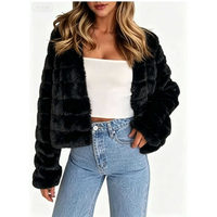 Veste en fausse fourrure noire pour femmes, manteau court en fausse fourrure