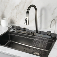Robinet de cuisine simple en acier inoxydable 304, design moderne, multifonctionnel, pour lavage de légumes, avec fonction cascade et jet plongeant, grand modèle