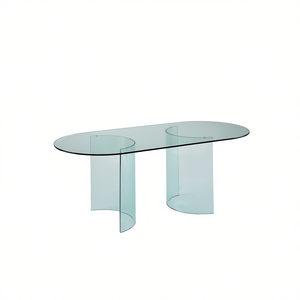 โต๊ะรับประทานอาหารทรงวงรีกระจกใสทันสมัย หนา 12 มม. พร้อมขาตั้งโค้ง สำหรับพื้นที่ใช้สอยร่วมสมัย - Product Image 2