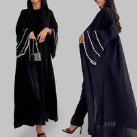 Abaya noire de luxe perlée pour femme, robe musulmane à manches chauve-souris, garniture de perles, vêtements islamiques modestes, vente en gros
