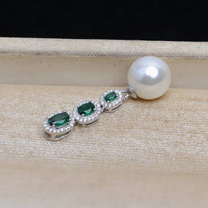 Pendentif en argent S925 avec zircon vert, perle DIY, plateau d'accessoires 7-13, pendentif de tête JG5271, composants vides pour bijoux - Product Image 1