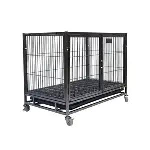 Gabbia per cani in filo di ferro portatile pieghevole nera premium heavy duty gabbia per cani con vassoio per cani di grossa taglia