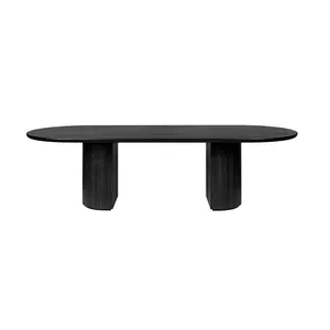 Mesa de jantar luxuosa moderna em madeira MDF melamínica para restaurante, móveis para casa, mesa de jantar oval com nervuras