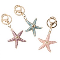 Porte-clés créatif en métal, style européen et américain, simple, motif étoile de mer et coquillage, série marine, électroplaqué, ornement à suspendre pour sac et voiture