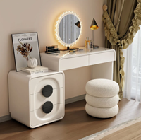 Coiffeuse moderne en dalle massif durable avec miroir éclairé par LED, table de maquillage pour chambre et appartement, table de chevet