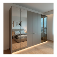 Armoire de chambre moderne en mélamine avec miroir pleine longueur, portes battantes, durable, gain de place, grande capacité, pour hôtel et maison