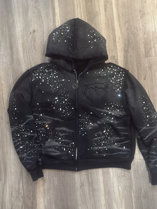 Sudadera con Capucha de Corte Urbano, Gruesa, con Cierre, Lavada al Ácido, Estampada, Bordada con Pedrería, de Fabricante - Product Image 2