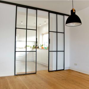 <span class=keywords><strong>Porte</strong></span> <span class=keywords><strong>coulissante</strong></span> double en verre ultra-mince personnalisée avec <span class=keywords><strong>rail</strong></span> de suspension supérieur sans <span class=keywords><strong>rail</strong></span> inférieur pour salon ou chambre à coucher moderne - Product Image 6