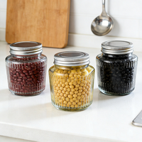 Stoples Kaca Segel Transparan dengan Tutup Aluminium untuk Penyimpanan Dapur, Wadah Kosong untuk Madu, Selai, Acar, Oat, Botol Sub-kemasan Kaca Food Grade