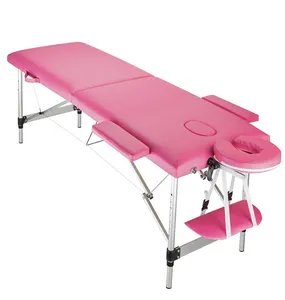 2 Folding Adjustable Massage Bed 225kg Max Weighted Spa Bed Color Aluminum S.W Beauty Pink Beauty Salon Furniture Sponge Modern