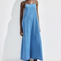 Robe longue décontractée en jean à fines bretelles, coupe ample, élégante et sexy, vente en gros