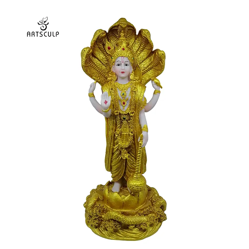Poli reçine hint tanrılar altın figürleri Hindu dini Vishnu Laxmi Krishna heykelleri