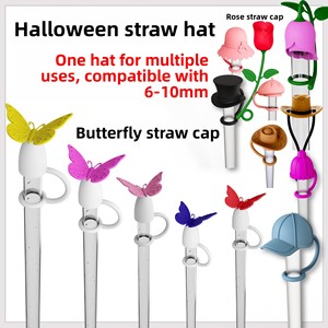 Pajitas de silicona biodegradables de 610 mm compatibles con sombreros vaqueros adornados con diamantes y pompones de rosas, ideales para bebidas mágicas. - Product Image 1