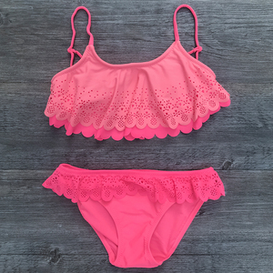 High quality solid color kids swimwear hollow ruffles <strong>little</strong> <strong>girls</strong> set bikini <strong>thong</strong> - Product Image 5