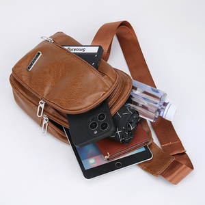 Men PU Leather Fashion Waterproof <b>Backpack</b> Large Capacity Outdoor Travel Crossbody Sports Chest Bag PU <b>Backpack</b> Bag - Product Image 5