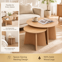 ATWOKA Moderne Minimalistische Beistelltisch-Set aus Massivholz, Rund, Multifunktional für Kleine Wohnräume