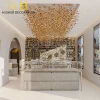 Moderne Juwelier-Ladentheke Marmor Goldrahmen Glas-Wandvitrine Schmuck-Ausstellungsschrank für Luxus-Juweliergeschäft