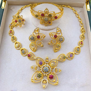 T114C 고급 디자이너 웨딩 쥬얼리 세트 4pcs 지르콘 꽃 나이지리아에서 이탈리아 브라질 골드-유행 목걸이 도매 - Product Image 3