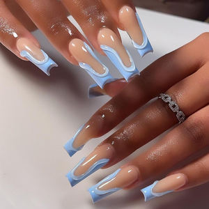 TSZS 24 pièces français Long ruban cercueil conception <span class=keywords><strong>faux</strong></span> ongles 3D courbe ligne presse sur les ongles brillant bleu ciel <span class=keywords><strong>faux</strong></span> ongles - Product Image 5