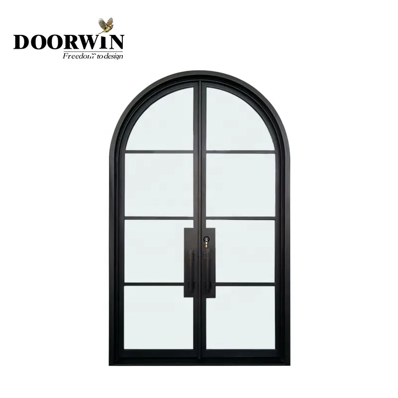 Shandong Supplier Price Of French Exterior Double Glass Metal Security Steel Wrought Iron Double Front Entry Doors