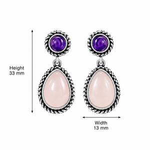 Orecchini pendenti vintage bohémien a goccia d'acqua, colore rosa viola, con bordo floreale, gioielli alla moda per donna - Product Image 4