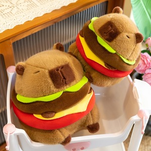 Peluche Capybara Thème Hamburger, Adorable Animal en Peluche avec Anneau <span class=keywords><strong>Burger</strong></span> Amovible, Ultra Doux, Anti-Stress, Cadeau d'Anniversaire pour Enfants - Product Image 1