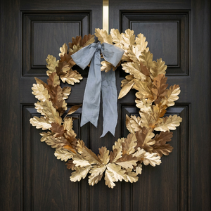 Corona de Hojas de Roble Rústica Hecha a Mano con Cinta Gris, Flores Decorativas, Redonda, de Madera, Sin Iluminación, Paquete Individual - Product Image 5