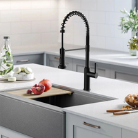 Robinet de cuisine contemporain haut de gamme à poignée unique en céramique noir mat avec douchette extractible à ressort et flexible