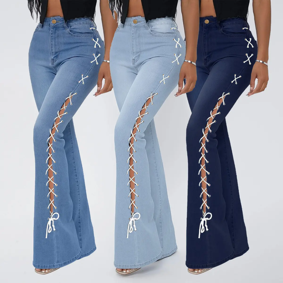 Summer Plus Size Trousers Sexy Lady Fashion Denim Bandage Women's jeans Flared jeans