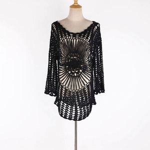 Women's 100% Polyester Breathable <b>Beach</b> Smock Knitted One-Shoulder V-Neck Hand Hook Seaside Holiday Bikini <b>Coat</b> Short Style - Product Image 3