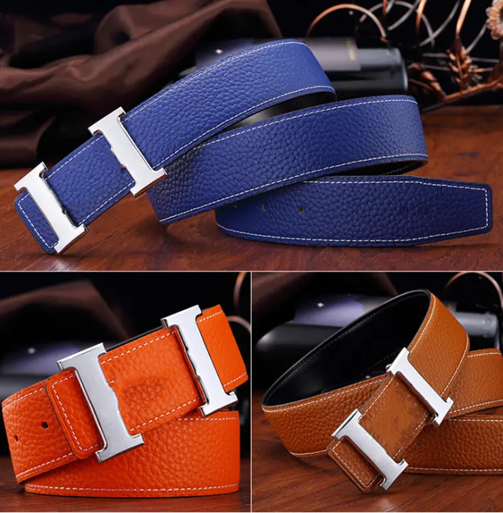 H home designer Genuine leather Double H brand Belts for man Luxury metal buckle men's alloy buckle belt