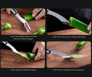 Descorazonador <span class=keywords><strong>de</strong></span> pimienta Manual <span class=keywords><strong>de</strong></span> acero inoxidable, herramienta <span class=keywords><strong>de</strong></span> <span class=keywords><strong>cocina</strong></span> creativa para quitar semillas, pimientos, Chile, dispositivo eficiente para desgranar - Product Image 2