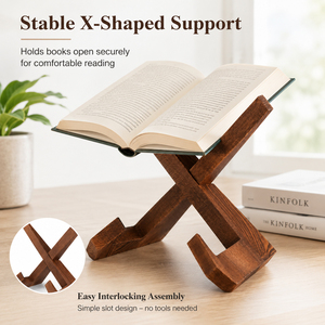 Supporto per Libri a X in Legno di Pino Massiccio, Resistente, per Tablet, Ricettari e Riviste - Product Image 5