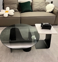 Ensemble de tables basses contemporaines en verre, style italien, couleur crème, pour petit appartement, salon
