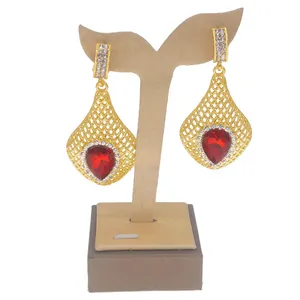 Zhuerrui Bridal Wedding Gold Earrings Pendants Red Diamond Big Earring Jewelry Sets Fashion Women's Birthday Gifts E005110