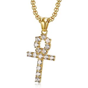 Anka <b>Cross</b> Pendant Necklace Stainless Steel Pave Setting Zircon Inlay Unisex Hip Hop Jewelry Gold Silver Tone - Product Image 5