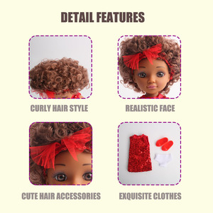 Poupées en vinyle PVC personnalisées de 13 pouces, entièrement en vinyle noir, avec cheveux courts bouclés, jupe courte rouge brillante et chaussures rouges, pour que les filles puissent jouer. - Product Image 5