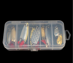 Juego de 10 señuelos metálicos giratorios tipo cuchara dorados con caja, anzuelos triples y señuelos duros para pesca. - Product Image 6