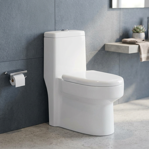 WC monobloc en céramique homologué CUPC, chasse d'eau siphonique, à poser au sol, blanc - Product Image 4